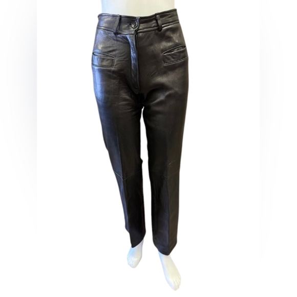 Via Luca 100% Leather Pants High Rise Black Size 9 EUC - Picture 1 of 8